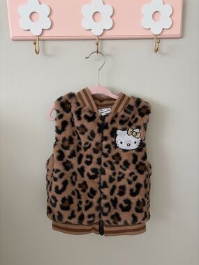 Sanrio Hello Kitty Leopard Faux Fur Vest - Brown Black
